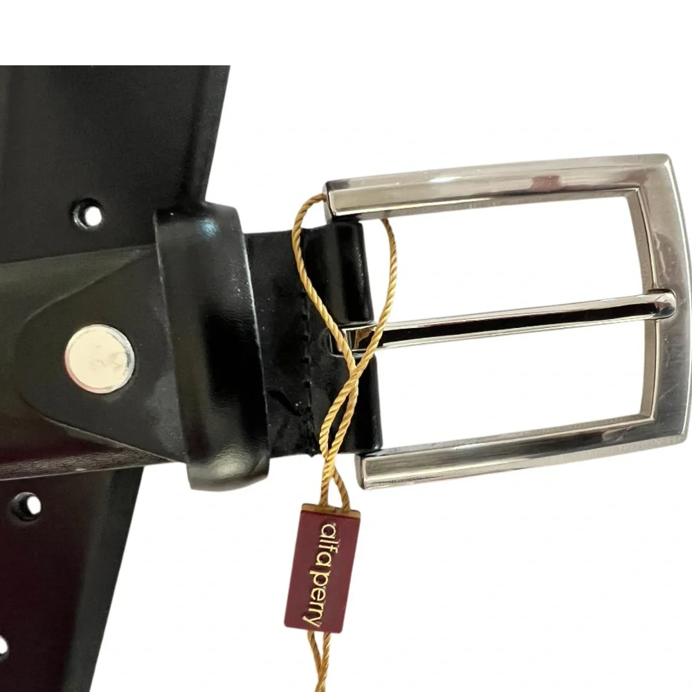 New dress belt black leather silver buckle silver buckle 34 waist adjustable